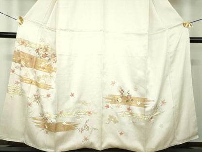 平和屋着物●訪問着　駒刺繍　舞蝶花鳥文　金彩　正絹　逸品　DABE5389ps