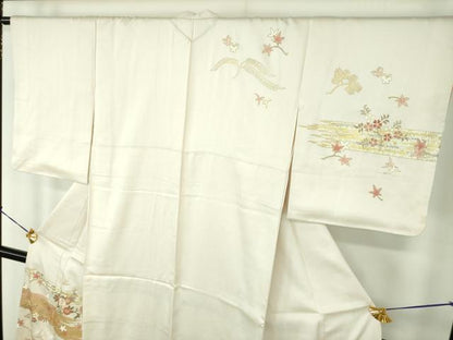 平和屋着物●訪問着　駒刺繍　舞蝶花鳥文　金彩　正絹　逸品　DABE5389ps