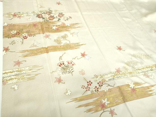 平和屋着物●訪問着　駒刺繍　舞蝶花鳥文　金彩　正絹　逸品　DABE5389ps