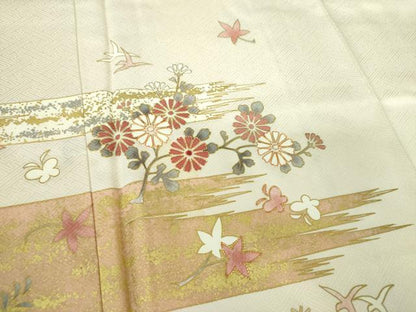 平和屋着物●訪問着　駒刺繍　舞蝶花鳥文　金彩　正絹　逸品　DABE5389ps