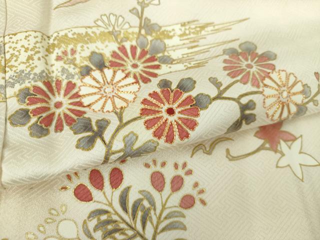 平和屋着物●訪問着　駒刺繍　舞蝶花鳥文　金彩　正絹　逸品　DABE5389ps