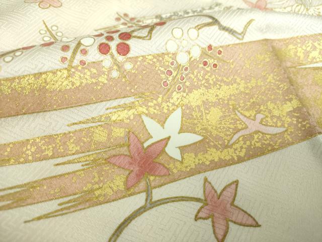 平和屋着物●訪問着　駒刺繍　舞蝶花鳥文　金彩　正絹　逸品　DABE5389ps