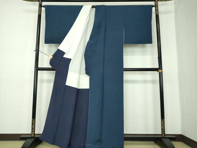 平和屋着物●上質な色無地　お召縮緬　濃紺地　正絹　逸品　DABE5390ps