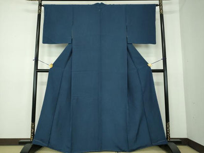 平和屋着物●上質な色無地　お召縮緬　濃紺地　正絹　逸品　DABE5390ps