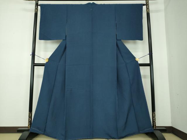 平和屋着物●上質な色無地　お召縮緬　濃紺地　正絹　逸品　DABE5390ps