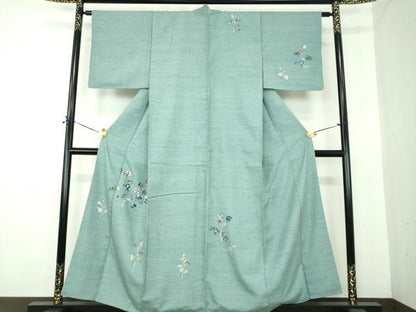 平和屋着物●訪問着　紬地　枝葉文　金彩　正絹　逸品　DABE5391ps