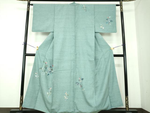 平和屋着物●訪問着　紬地　枝葉文　金彩　正絹　逸品　DABE5391ps