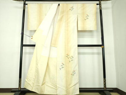 平和屋着物●訪問着　紬地　草花文　正絹　逸品　DABE5392ps