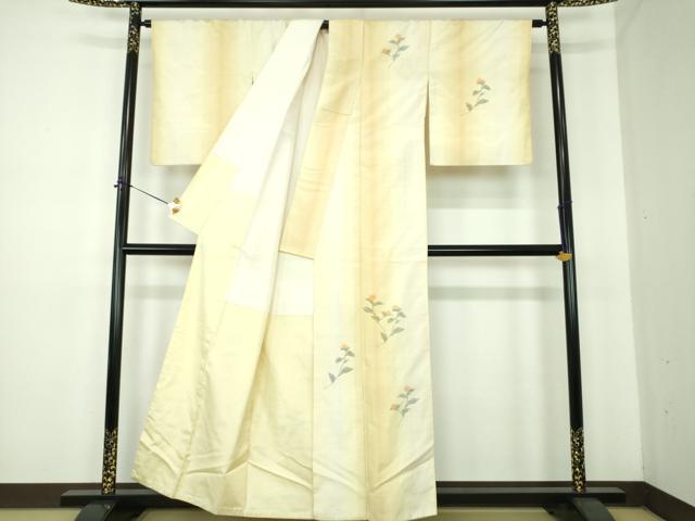 平和屋着物●訪問着　紬地　草花文　正絹　逸品　DABE5392ps