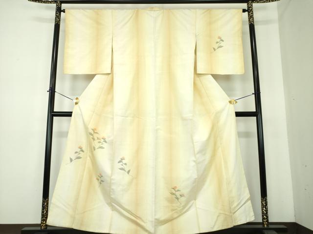 平和屋着物●訪問着　紬地　草花文　正絹　逸品　DABE5392ps