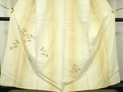 平和屋着物●訪問着　紬地　草花文　正絹　逸品　DABE5392ps