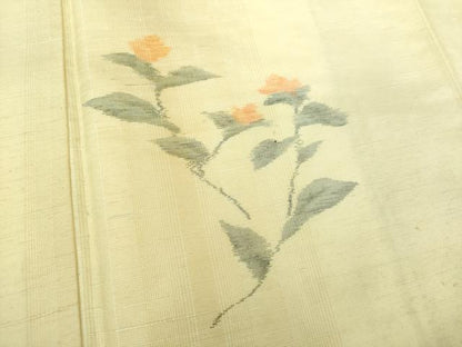 平和屋着物●訪問着　紬地　草花文　正絹　逸品　DABE5392ps