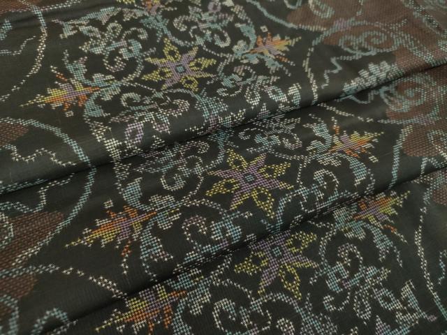 平和屋着物●本場大島紬　7マルキ　葡萄唐草花文　正絹　逸品　未使用　DABE5415ps