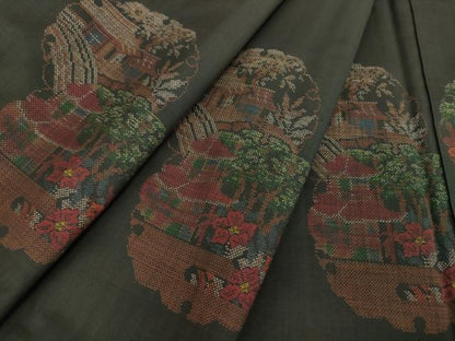 平和屋着物●本場大島紬　9マルキ　地空　雪輪風景花文　正絹　逸品　DABE5416ps