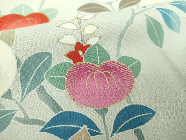 平和屋着物●訪問着　刺繍　橘　暈し染め　金彩　反端付き　正絹　逸品　未使用　DABE5421ps
