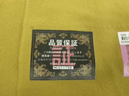 平和屋着物●上質な色無地　皇室献上絹　菜種油色　反端付き　正絹　逸品　未使用　DABE5423ps