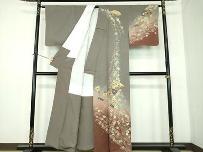 平和屋着物●訪問着　扇面花文　暈し染め　金彩　正絹　逸品　DABE5427ps