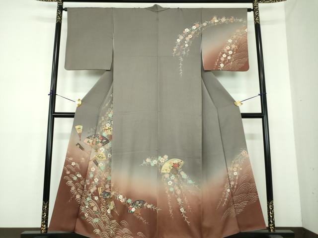 平和屋着物●訪問着　扇面花文　暈し染め　金彩　正絹　逸品　DABE5427ps