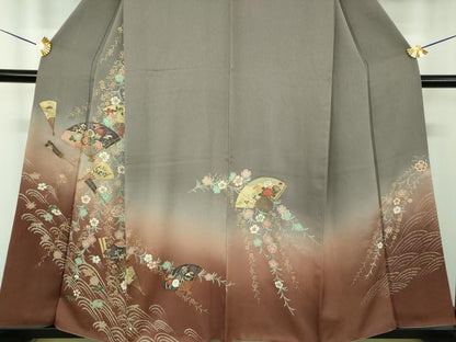 平和屋着物●訪問着　扇面花文　暈し染め　金彩　正絹　逸品　DABE5427ps