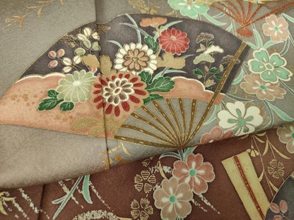 平和屋着物●訪問着　扇面花文　暈し染め　金彩　正絹　逸品　DABE5427ps