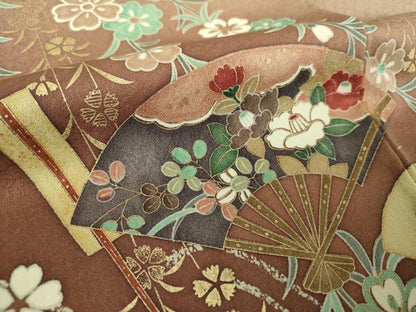 平和屋着物●訪問着　扇面花文　暈し染め　金彩　正絹　逸品　DABE5427ps