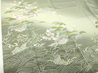 平和屋着物●訪問着　風景花文　暈し染め　金彩　正絹　逸品　DABE5428ps