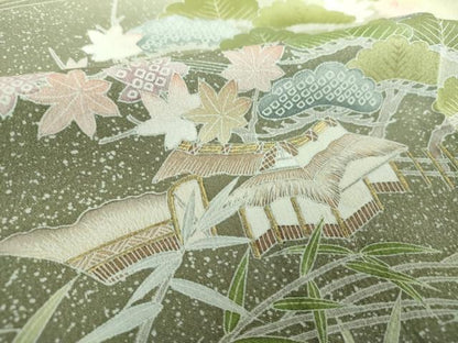 平和屋着物●訪問着　風景花文　暈し染め　金彩　正絹　逸品　DABE5428ps