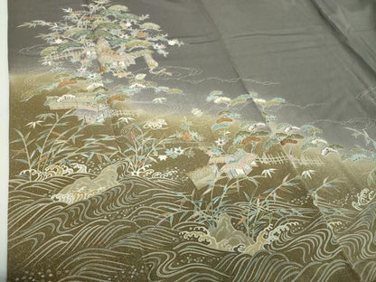 平和屋着物●訪問着　刺繍　立波風景文　宝尽くし　暈し染め　金彩　松坂屋扱い　正絹　逸品　DABE5432ps