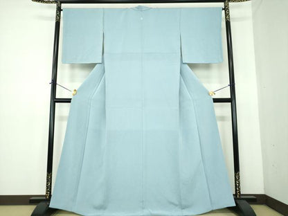 平和屋着物●上質な色無地　鬼しぼ縮緬　秘色色　反端付き　正絹　逸品　DABE5437ps