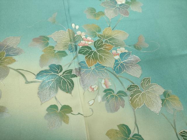 平和屋着物●訪問着　蔦の葉花文　暈し染め　金銀彩　正絹　逸品　DABE5453ps