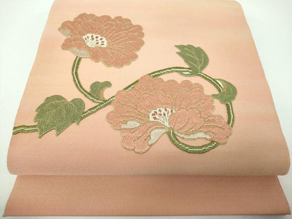 平和屋着物●爪掻き本綴れ　八寸名古屋帯　総刺繍　花唐草文　金糸　三越扱い　正絹　逸品　DABE5456ps