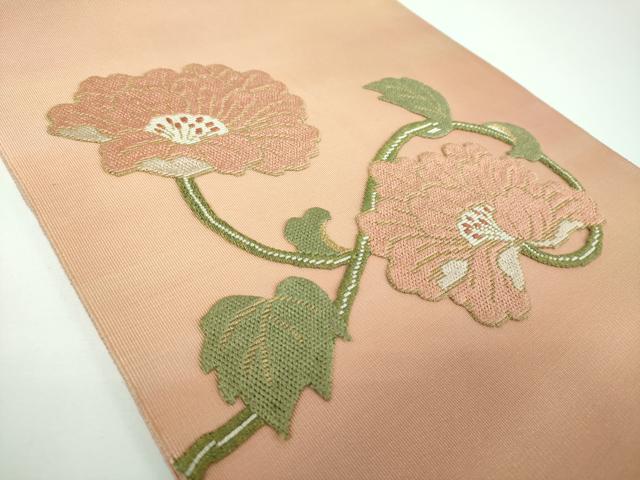 平和屋着物●爪掻き本綴れ　八寸名古屋帯　総刺繍　花唐草文　金糸　三越扱い　正絹　逸品　DABE5456ps