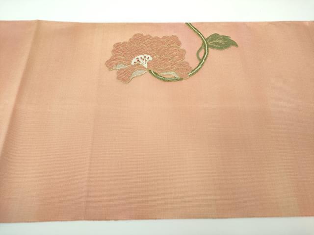 平和屋着物●爪掻き本綴れ　八寸名古屋帯　総刺繍　花唐草文　金糸　三越扱い　正絹　逸品　DABE5456ps