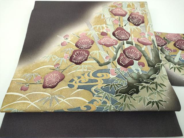 平和屋着物●九寸名古屋帯　光琳水梅松文　金彩　正絹　逸品　DABE5457ps