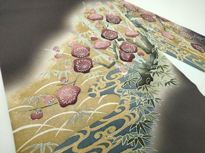 平和屋着物●九寸名古屋帯　光琳水梅松文　金彩　正絹　逸品　DABE5457ps