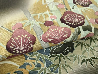 平和屋着物●九寸名古屋帯　光琳水梅松文　金彩　正絹　逸品　DABE5457ps