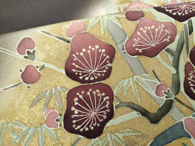 平和屋着物●九寸名古屋帯　光琳水梅松文　金彩　正絹　逸品　DABE5457ps