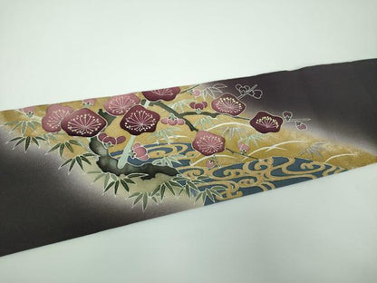 平和屋着物●九寸名古屋帯　光琳水梅松文　金彩　正絹　逸品　DABE5457ps