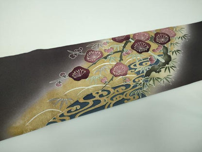 平和屋着物●九寸名古屋帯　光琳水梅松文　金彩　正絹　逸品　DABE5457ps