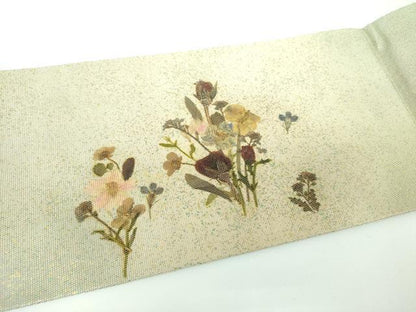 平和屋着物●押し花工芸作家　建野誠一　九寸名古屋帯　押し花　金彩　正絹　逸品　DABE5459ps