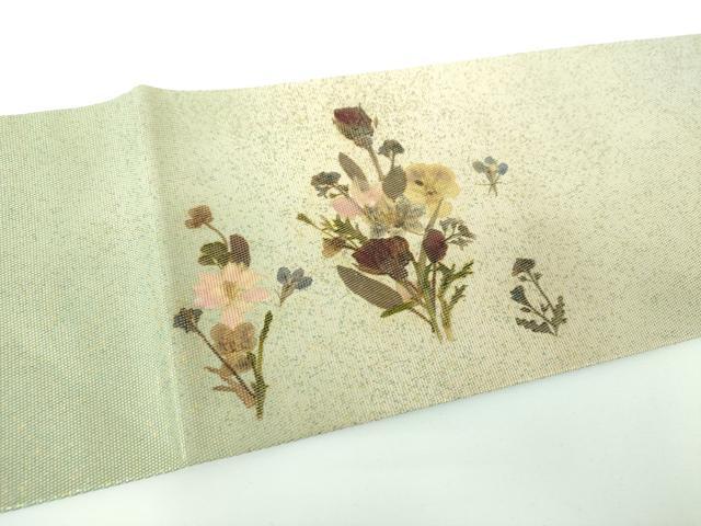 平和屋着物●押し花工芸作家　建野誠一　九寸名古屋帯　押し花　金彩　正絹　逸品　DABE5459ps