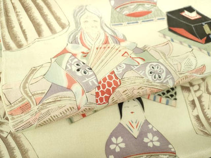 平和屋着物●アンティーク　大正ロマン　九寸名古屋帯　手描き　人物文　玩具文様　正絹　逸品　DABE5462ps