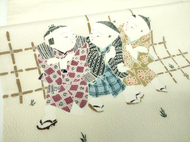 平和屋着物●九寸名古屋帯　童子遊び　おしくらまんじゅう　鬼しぼ縮緬　正絹　逸品　DABE5463ps