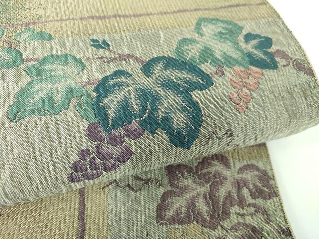 平和屋着物●八寸名古屋帯　ふくれ織　葡萄蔦の葉文　正絹　逸品　DABE5467ps