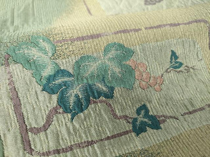 平和屋着物●八寸名古屋帯　ふくれ織　葡萄蔦の葉文　正絹　逸品　DABE5467ps