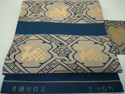 平和屋着物●龍村美術織物　たつむら　九寸名古屋帯　有栖川段文　金糸　正絹　逸品　DABE5470ps