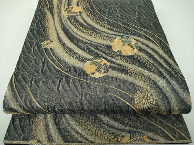 平和屋着物▽世界的友禅作家　千地泰弘　六通柄袋帯　スリーシーズン　春夏秋　千地天女　若松葉丸文　金糸　正絹　逸品　DABE5480ps