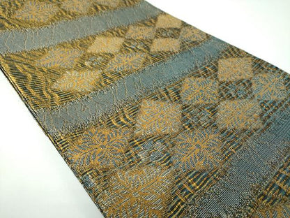 平和屋着物●染色作家　草野一騎　全通柄袋帯　花菱文　金銀糸　正絹　逸品　未使用　DABE5487ps