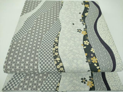 平和屋着物●六通柄袋帯　夢倭織　桜変わり間道　金糸　正絹　逸品　DABE5492ps