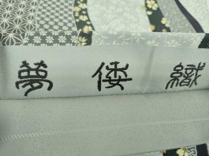 平和屋着物●六通柄袋帯　夢倭織　桜変わり間道　金糸　正絹　逸品　DABE5492ps